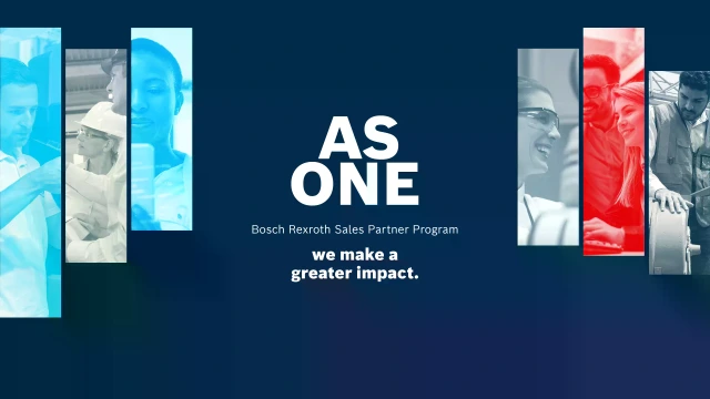 博世力士乐销售合作伙伴计划视觉图，配有标语：“戮力同心，共创更大影响力”。