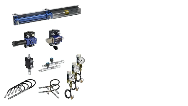 Hydraulix 101 设备套装示意图，适用于 Hydraulix 200/300 工作站，对应学习主题：开/关液压系统——入门基础