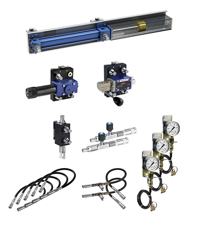 Hydraulix 101 设备套装示意图，适用于 Hydraulix 200/300 工作站，对应学习主题：开/关液压系统——入门基础