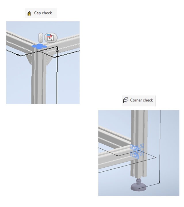 屏幕截图显示了博世力士乐 FRAMEpro CAD 插件中的“铝型材连接检查”功能