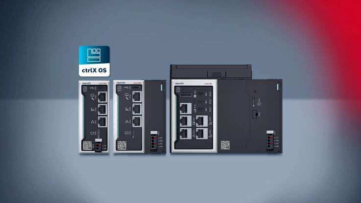 ctrlX CORE X3、ctrlX COREplus X3、ctrlX COREplus X7 的产品图片以及 ctrlX OS 应用图标。