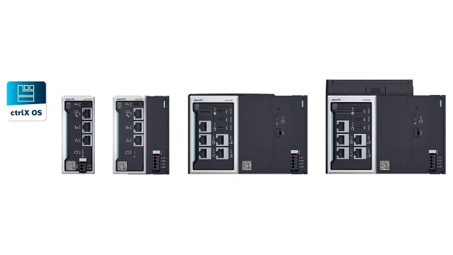 ctrlX CORE X3、ctrlX COREplus X3、ctrlX COREplus X7 的产品图片以及 ctrlX OS 应用图标。