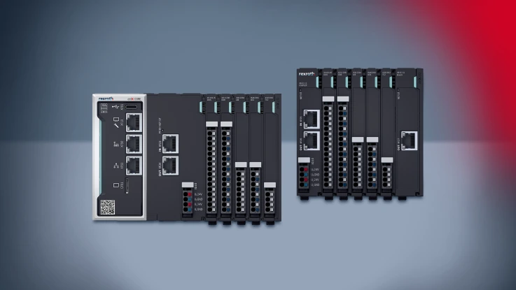 ctrlX CORE 及其 I/O 接口的示意图，以及配备 ctrlX I/O 接口的总线耦合器