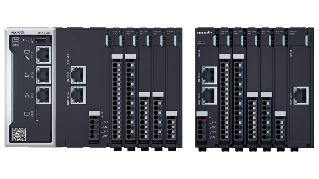 ctrlX CORE 搭配 ctrlX I/O 及带 ctrlX I/O 的总线耦合器的示意图。