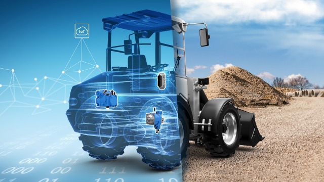 配备博世力士乐元件的轮式装载机的图形表示。