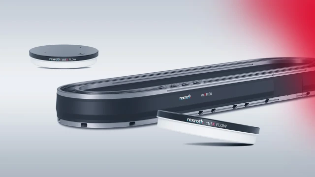 图片展示了 ctrlX FLOWHS 和 ctrlX FLOW6D 这两款运动系统，背景为浅灰色。