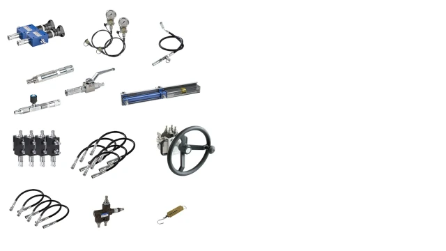 Hydraulix 102 设备套装示意图，适用于 Hydraulix 200/300 工作站，对应学习主题：移动液压系统——基础转向