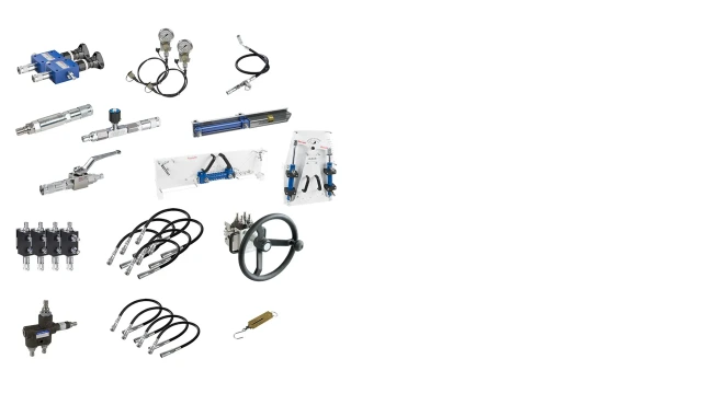 Hydraulix 205 设备套装示意图，适用于 Hydraulix 200/300 工作站，对应学习主题：移动液压系统——高级转向技术